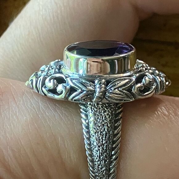 Moroccan Amethyst Sterling Silver Artistic Dragonfly Ring Size 9 - Picture 2 of 9